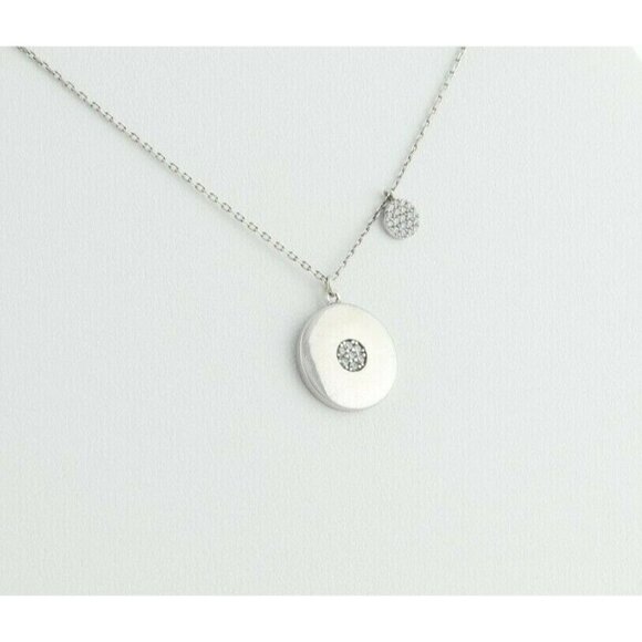 Unbranded Jewelry - Sterling Silver Round Disk CZ Necklace 16 inch chain 1 mm wide